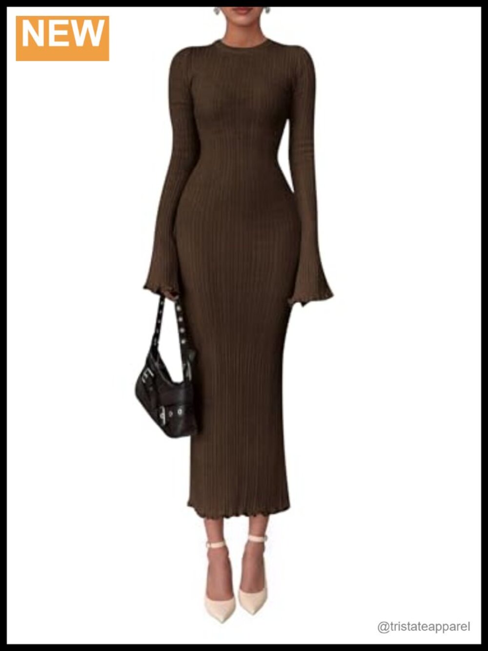 Sweater Dress Long Sleeve Maxi Bodycon Bell Sleeve Knit Party Cocktail